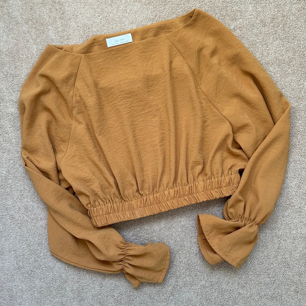 OAK + FORT Long Sleeve Crop Top Gold Size Small - Picture 2 of 10